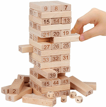 51 Wooden Building Blocks with 3 Wooden dice Jenga Learning Game