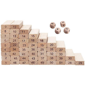 51 Wooden Building Blocks with 3 Wooden dice Jenga Learning Game