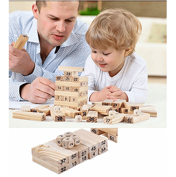 51 Wooden Building Blocks with 3 Wooden dice Jenga Learning Game