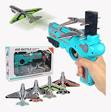 Blue Aeroplane shooting Gun