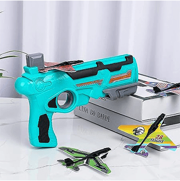 Blue Aeroplane shooting Gun