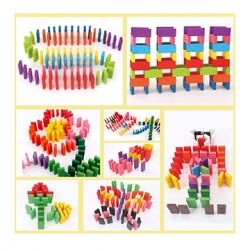 100 pc Dominos Multi Color Wooden Blocks Set