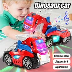 Deformed Dino 2 in 1 Car With Light & Music & Bump n Go Action (Red)