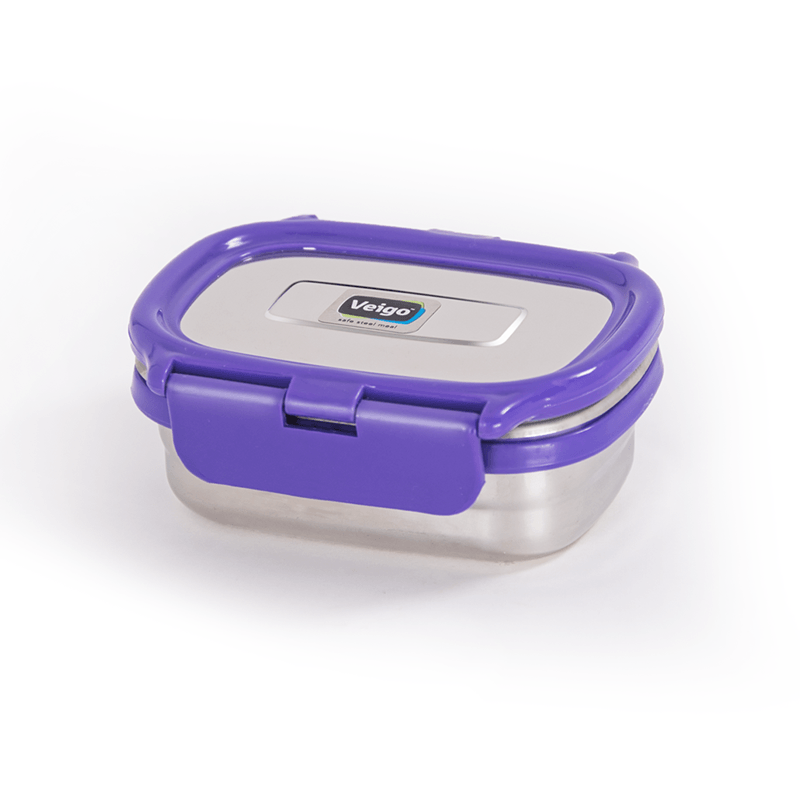 Veigo Small Stainless Steel Leakproof & Airtight Veg Box with Silicon Ring(180ml), Violet