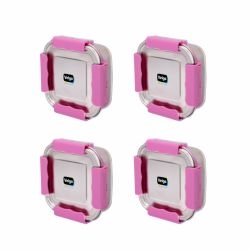 Veigo Outdoor Adventure - Set of 4 MaxoSteel Airtight & Leakproof Snack Boxes with Reverse Clip Mechanism, Pink