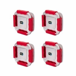 Veigo Outdoor Adventure - Set of 4 MaxoSteel Airtight & Leakproof Snack Boxes with Reverse Clip Mechanism, Red