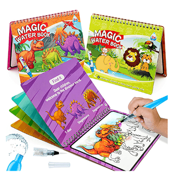 Magic Water Coloring Book Animal, Unlimited Fun with Drawing Reusable Water Doodle Book for Children with water pen