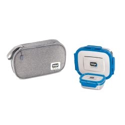 Veigo On the Go Combo- 1 Large Stainless Steel Lunch Box with 1 Small Veg Box Inside (630ml + 180ml) comes with Flat Insulated Lunch Bag Suitable for School & College, Dark Blue