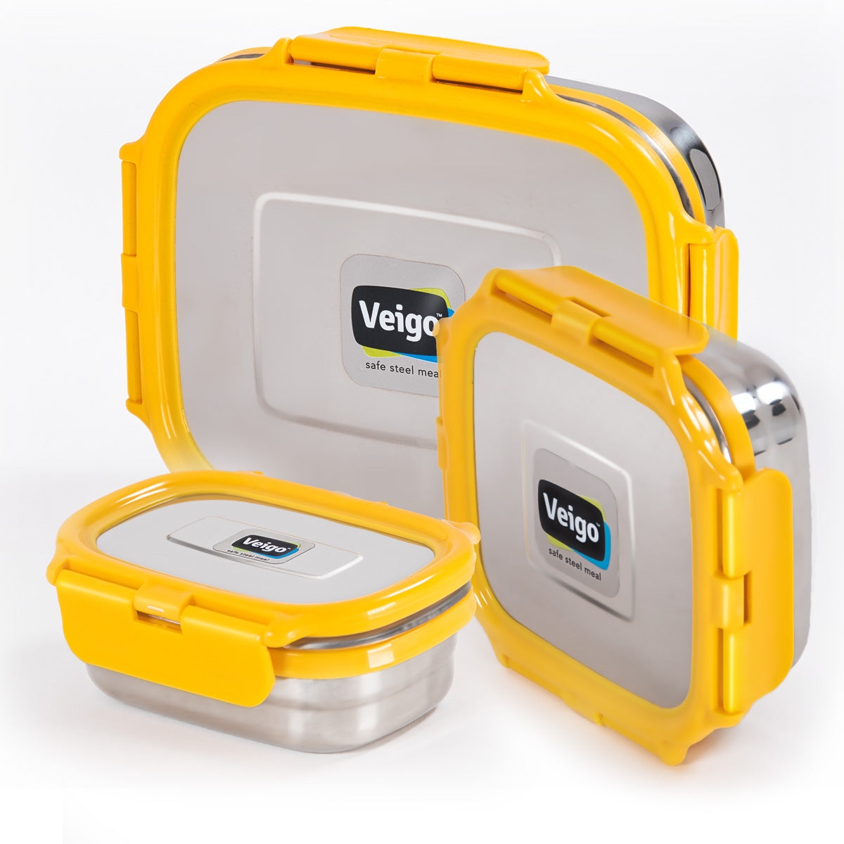 Veigo Celebration Ready to Gift Set- 3 Stainless Steel Leakproof Containers in Ready-to-Gift Box (630ml + 330ml + 180ml)) Suitable for Gifting, Yellow