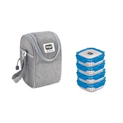 Veigo LunchBoss Combo- 4 Stainless Steel Leakproof Lunch Box Set (330ml + 330ml + 330ml + 330ml) with Insulated Lunch Bag, Suitable for Office, Dark Blue