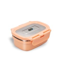 Veigo Heat Up Small- Insulated Stainless Steel Veg Box, Microwave Safe Condiment Dabbi (180ml), Peach