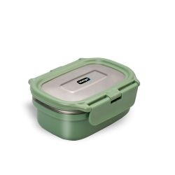 Veigo Heat Up Small- Insulated Stainless Steel Veg Box, Microwave Safe Condiment Dabbi (180ml), Military Green