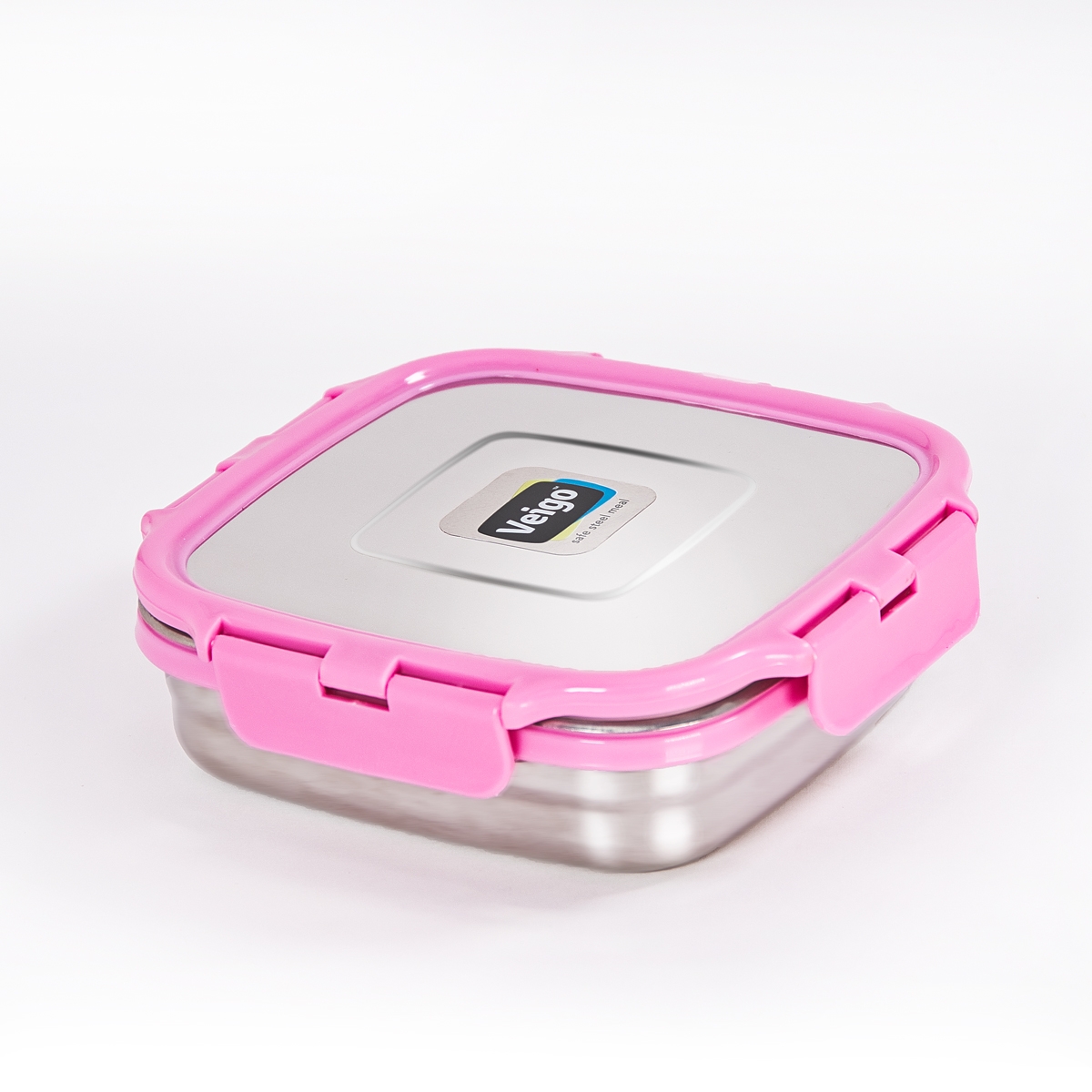 Veigo Sandwich Stainless Steel Airtight Box with Silicon Ring & Lid Lock, Pink