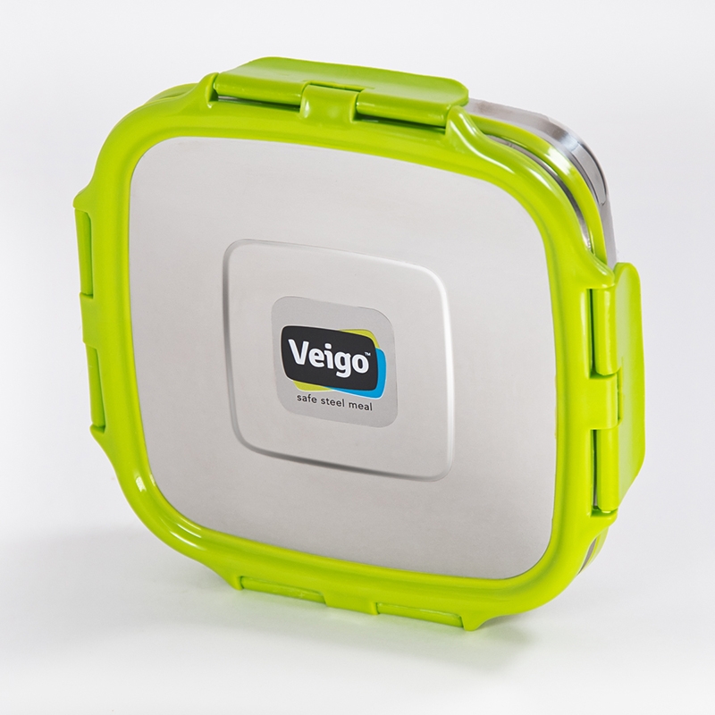Veigo Sandwich Stainless Steel Airtight Box with Silicon Ring & Lid Lock, Green