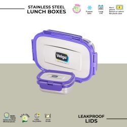 Veigo Jumbo Stainless Steel Lunch Box with Silicon Ring & Lid Lock with Small Veg Box Inside(950ml + 180ml), Violet