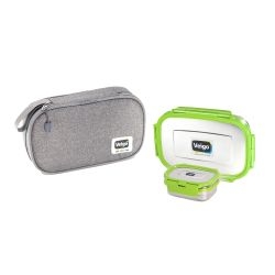 Veigo Jumbo Stainless Steel Lunch Box with Silicon Ring & Lid Lock with Small Veg Box Inside(950ml + 180ml), Green