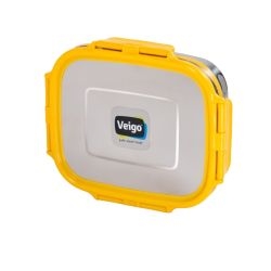 Veigo Freezer & Kitchen Storage Set of 4, Yellow- 2 Large Stainless Steel Boxes with 2 Sandwich Boxes