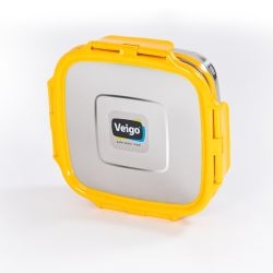 Veigo Freezer & Kitchen Storage Set of 4, Yellow- 2 Large Stainless Steel Boxes with 2 Sandwich Boxes