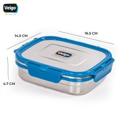 Veigo Freezer & Kitchen Storage Set of 4, Dark Blue- 2 Large Stainless Steel Boxes with 2 Sandwich Boxes