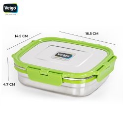 Veigo Freezer & Kitchen Storage Set of 4, Green- 2 Large Stainless Steel Boxes with 2 Sandwich Boxes