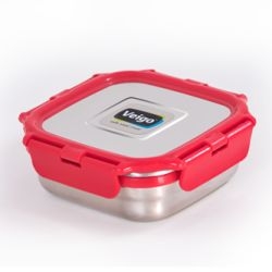 Veigo Medium Stainless Steel Leakproof & Airtight Lunch Box with Lid Lock & Detachable Clip Mechanism (330ml), Red