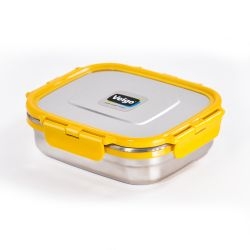 Veigo Large Stainless Steel Air Tight & Leak-Proof Lunch Box with Lid Lock & Detachable Clip Mechanism (600ml), Yellow