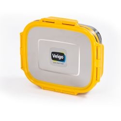 Veigo Large Stainless Steel Air Tight & Leak-Proof Lunch Box with Lid Lock & Detachable Clip Mechanism (600ml), Yellow