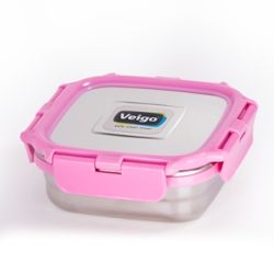 Veigo Medium Stainless Steel Leakproof & Airtight Lunch Box with Lid Lock & Detachable Clip Mechanism (330ml), Pink