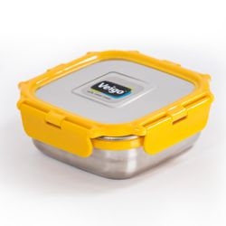 Veigo Medium Stainless Steel Leakproof & Airtight Lunch Box with Lid Lock & Detachable Clip Mechanism (330ml), Yellow