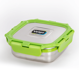 Veigo Medium Stainless Steel Leakproof & Airtight Lunch Box with Lid Lock & Detachable Clip Mechanism (330ml), Green