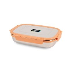 Veigo Jumbo Stainless Steel Lunch Box with Silicon Ring & Lid Lock with Small Veg Box Inside(950ml + 180ml), Peach