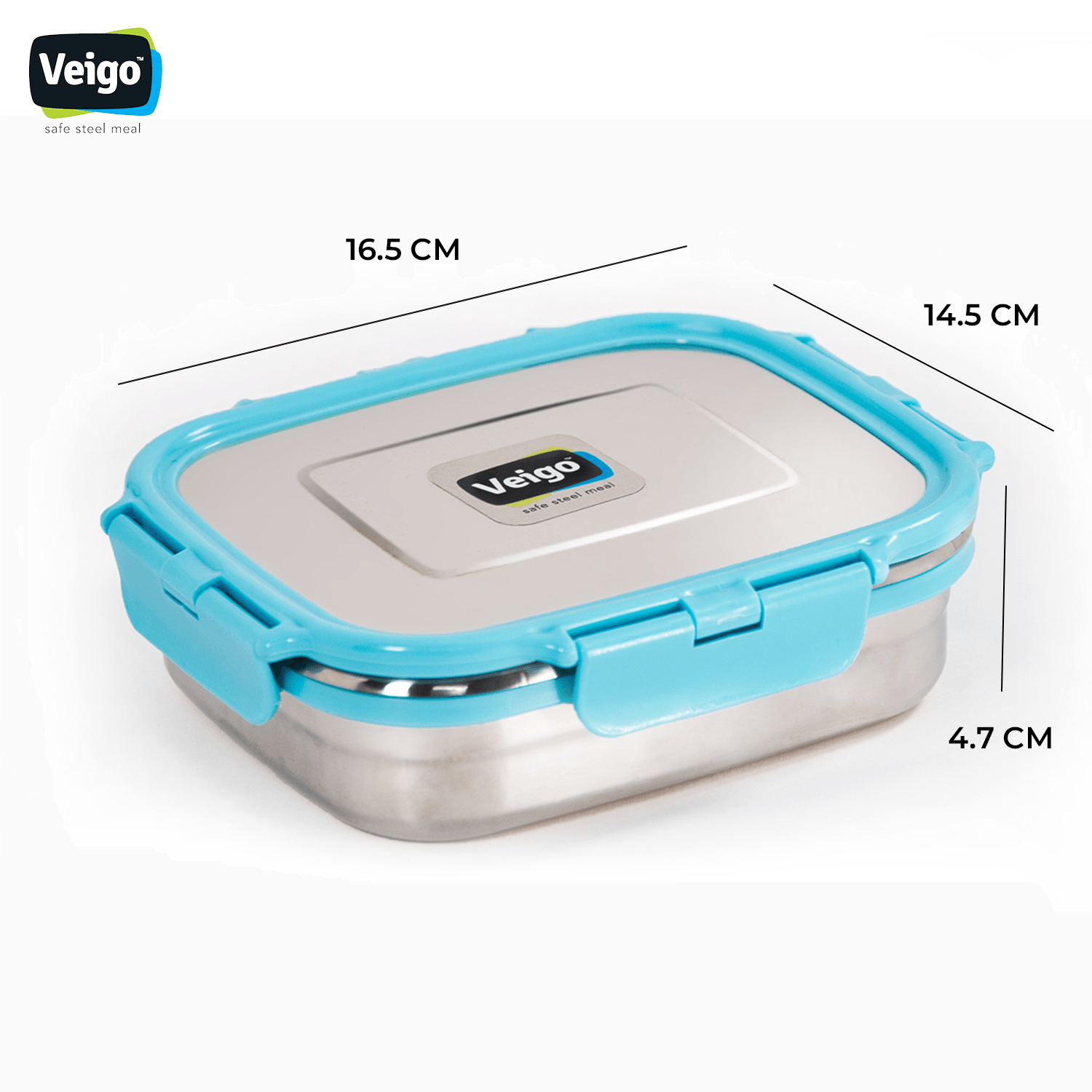 Veigo Large Stainless Steel Air Tight & Leak-Proof Lunch Box with Lid Lock & Detachable Clip Mechanism (600ml), Green