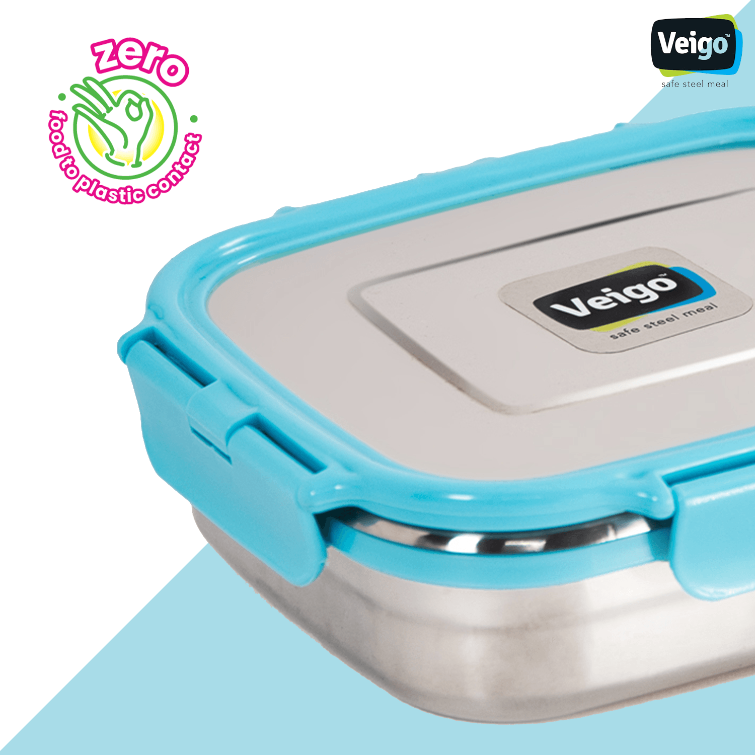 Veigo Large Stainless Steel Air Tight & Leak-Proof Lunch Box with Lid Lock & Detachable Clip Mechanism (600ml), Green