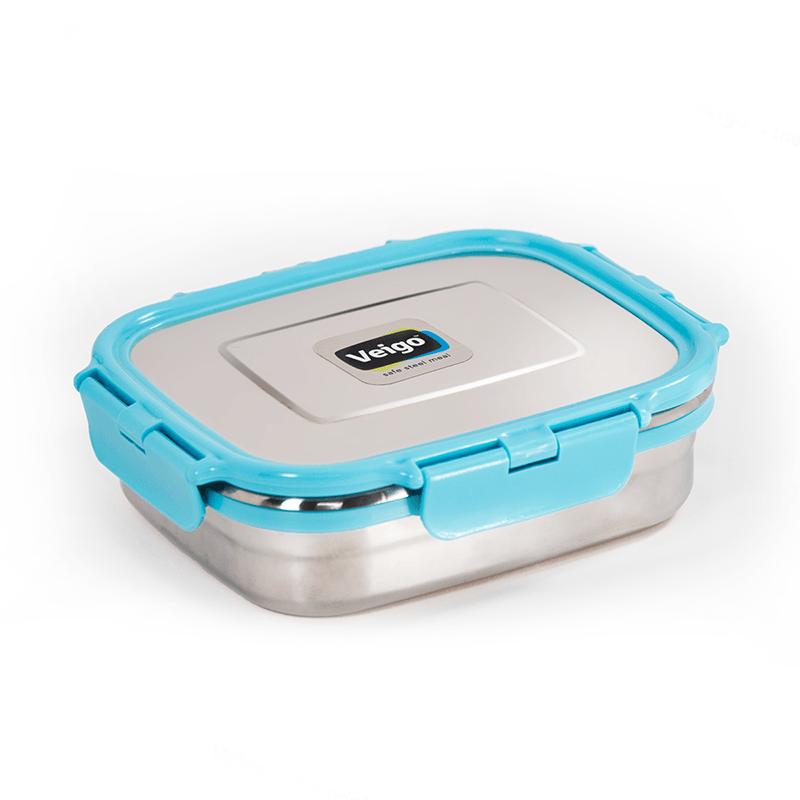 Veigo Large Stainless Steel Air Tight & Leak-Proof Lunch Box with Lid Lock & Detachable Clip Mechanism (600ml), Green