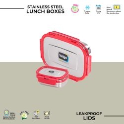 Veigo Jumbo Combo- 1 Airtight & Leakproof Stainless Steel Lunch Box with Small Veg Box Inside(950ml + 180ml) comes with Flat Insulated Pouch, Red