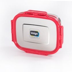 Veigo Large Stainless Steel Air Tight & Leak-Proof Lunch Box with Lid Lock & Detachable Clip Mechanism (600ml), Red