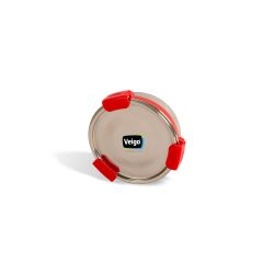 Veigo MaxoSteel Round Stainless Steel Airtight & Leakproof Lunch Box with Silicon Ring & Lid Lock, 325 Ml, Red