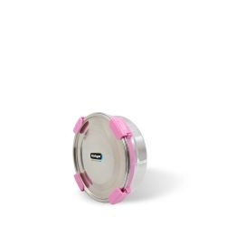 Veigo MaxoSteel Round Stainless Steel Airtight & Leakproof Lunch Box with Silicon Ring & Lid Lock, 700 Ml, Pink