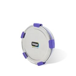 Veigo MaxoSteel Round Stainless Steel Airtight & Leakproof Lunch Box with Silicon Ring & Lid Lock, 950 Ml, Violet