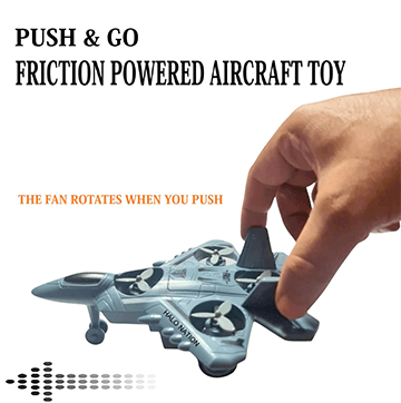 Diecast Military Airplane Aircraft Inertia Powered Fighter Jet With Rotating Fan (Grey)