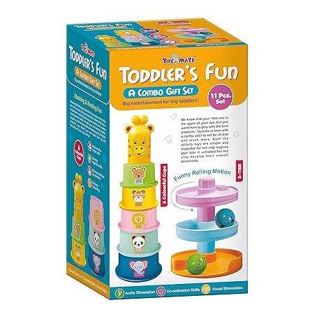 Toymate Toddlers Fun Gift Set - A 2 in 1 Combo of Stacking Cups with Giraffe & Rolling Ball Fun Tower for 12 Months & Above