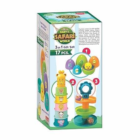 toymate Baby’s Safari World - 17 pcs Ultimate Toddler Games Gifts Set - Stacking Cups, Nesting, Rolling - Montessori Fine Motor Skills for 1 Year & Above