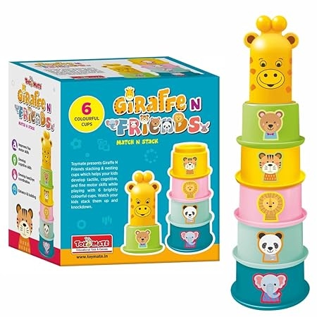 toymate Giraffe N Friends Game for Toddler Kids - Stacking Cups with Shapes, Animals & Colors Recognition