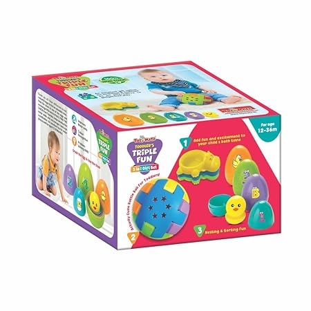 Toymate Tripple Fun - 3 in 1 Gift Set with Bath Toys, Rattling Ball and Nesting Eggs