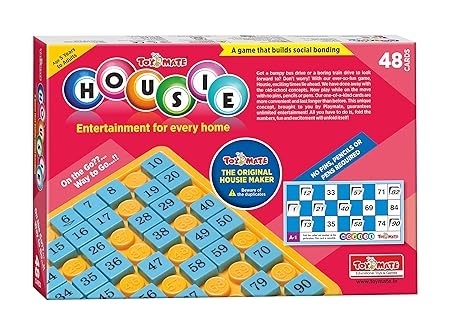 toymate Red HOUSIE 48 Reusable Cards- Family Fun Game for Small Gathering- No pins or Pencils Required