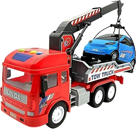 LUMO BRILLIANT TOYS 6-Wheel Friction Tow Truck with Small Car