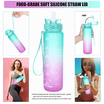 1 litre and 300 ml 2 in 1 motivational water bottle (Multicolor)