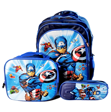 3D Captain America Colorfull Lights School Bag (3 in 1)