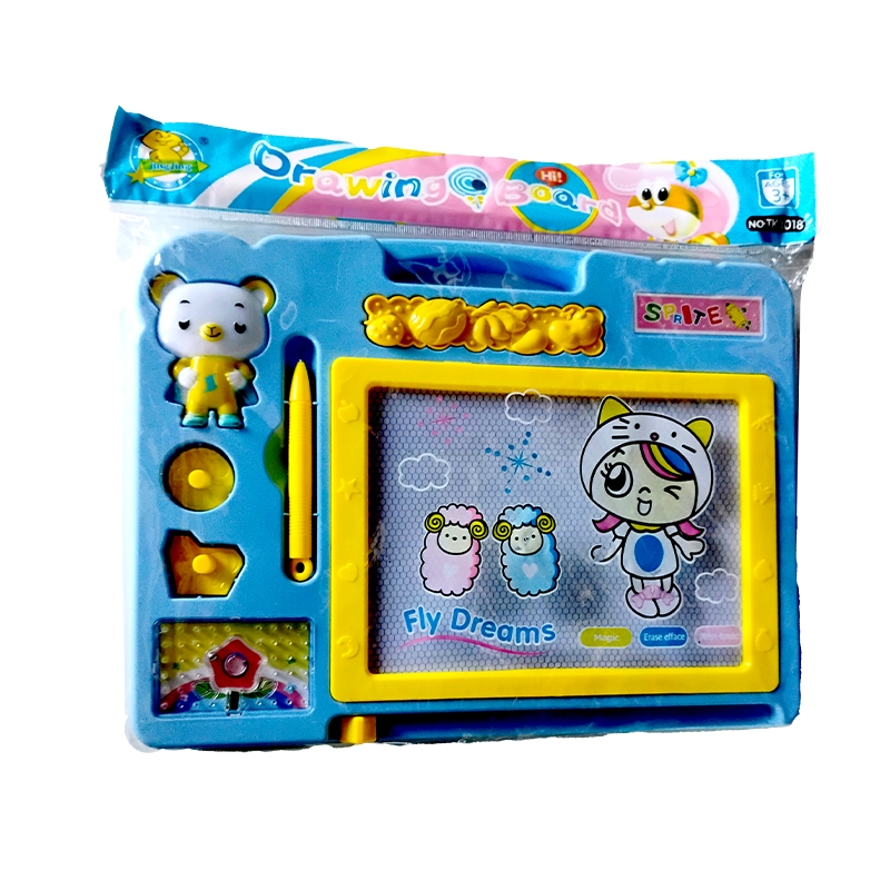 2 in 1 Double Sided Magnetic Drawing & Writing Board Self Erasing Slate with Chalk,Duster and Stamps (Blue)