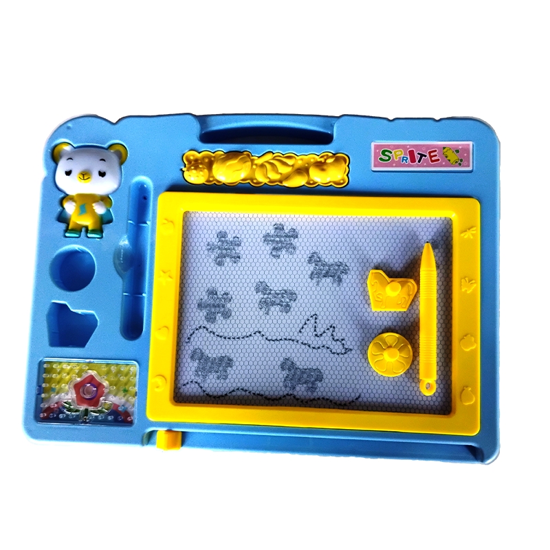 2 in 1 Double Sided Magnetic Drawing & Writing Board Self Erasing Slate with Chalk,Duster and Stamps (Blue)